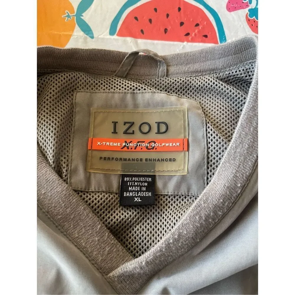Izod Mens Windbreaker Jacket Pullover Golf Nylon Mesh Lined Tan 2XL